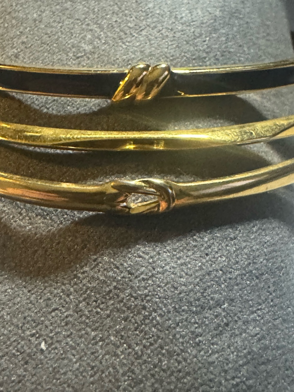 Vintage MONET Gold Tone Bangle Bracelet Set of 3 Black Enamel Love Knot 1975